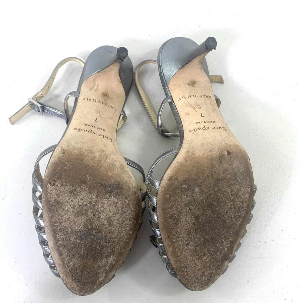 kate spade‎ new york Heels Womens 7B Silver Good Slingback Stiletto Italy